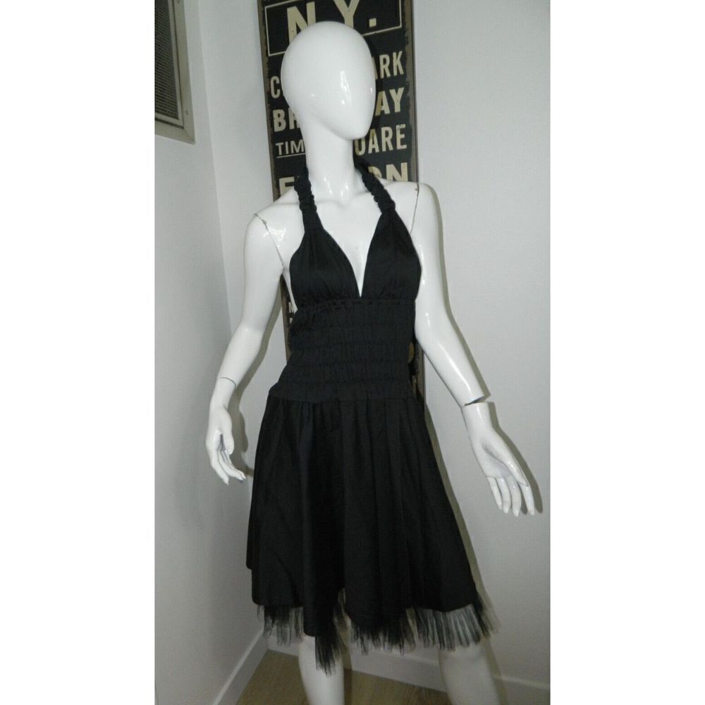 Lykke Halter Dress Women's Size X-Small‎ Black Smocked Top Tulle Underlay